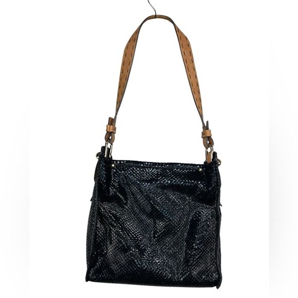 Sondra Roberts Handbags - Sondra Roberts Squared Black Metallic Scale Textured Shoulder Bag Purse